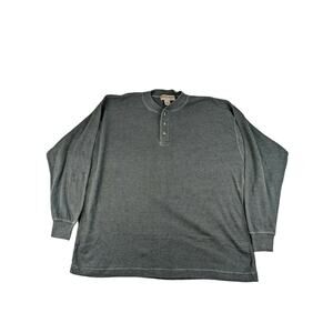Mens Trails End Long Sleeve Henley Shirt Size L Gray Cuffed Sleeve Waffle